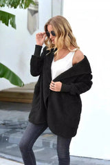 Plush Mid-Length Hooded Jacket-Black-1