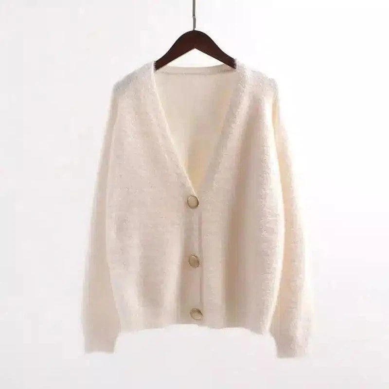 Women's Buttoned Knit Cardigan Sweater-Beige-5