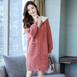 Womens Long Sleeve Knit Cardigan Dress-Red-2