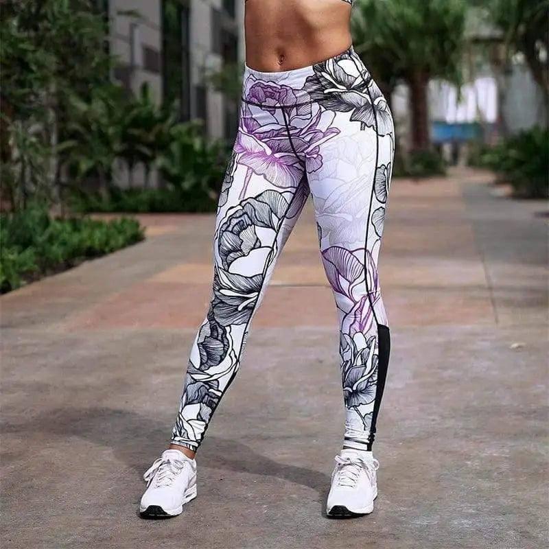 Print stitching fitness yoga pants women-Purple-1