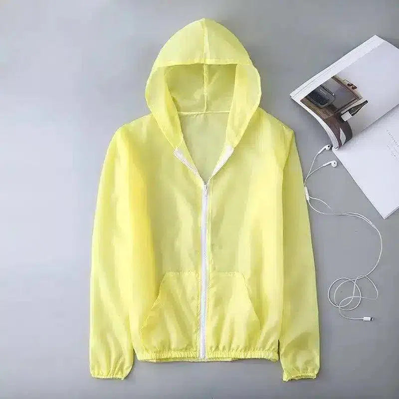 Hooded Zip-Up Jacket with Pockets-Yellow-3
