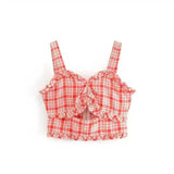 LOVEMI - Lovemi - Retro Checkered Wood Ear Cutout Camisole