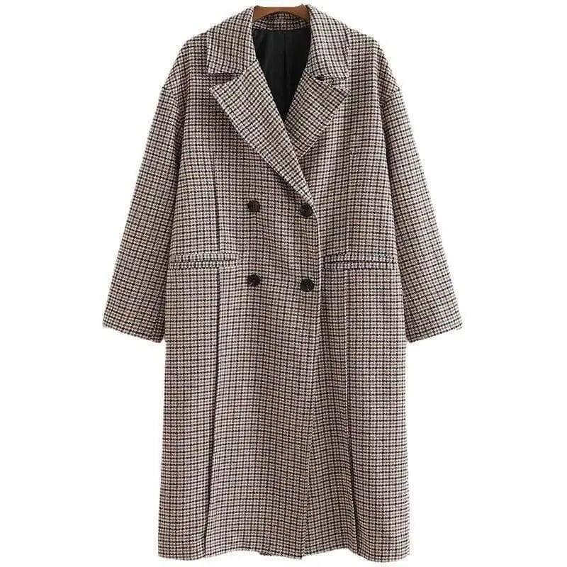 Retro Wild Long Houndstooth Woolen Coat-Picture color-1