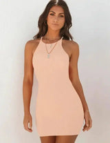 Ribbed small suspender dress-Apricot-23