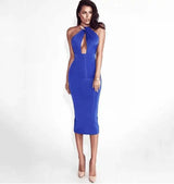 dress hanging neck nightclub bag hip skirt midi dress-Blue-11