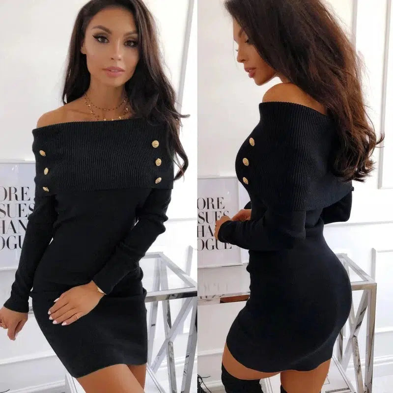 off-the-shoulder tight-fitting hip knit skirt-5