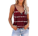 Women's Sleeveless V-Neck Striped Tank Top-Wine Red-5