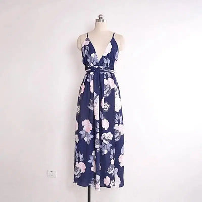 USA SIZE V-neck halter dress Fashion printed bandage-18