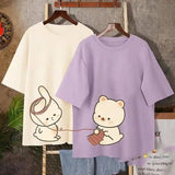 Cute Cartoon Animal Print Cotton T-Shirts-Miga Purple-5