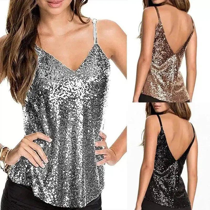 LOVEMI - Lovemi - Silver sequined sexy vest halter top