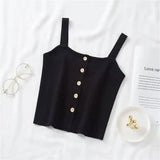 Buttoned Knit Crop Tops for Women-Black-3