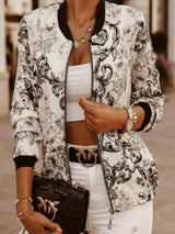 LOVEMI - Lovemi - Slim Long Sleeve Printed Cropped Jacket