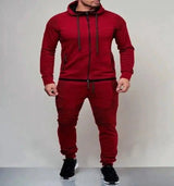 Solid color cardigan jacket suit mens two-piece suit-Red-6