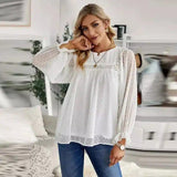 Women's Long Sleeve Sheer Blouse with Lace Detail-1