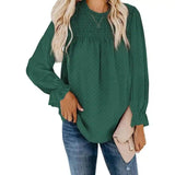 Women's Long Sleeve Sheer Blouse with Lace Detail-Green-4