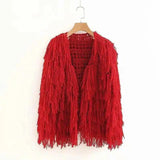 LOVEMI - Lovemi - Solid color loose fringed openwork knit cardigan