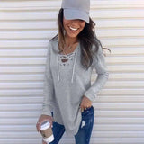 Solid Color V-Neck Tie Band Loose Top T-Shirt-Light Grey-3