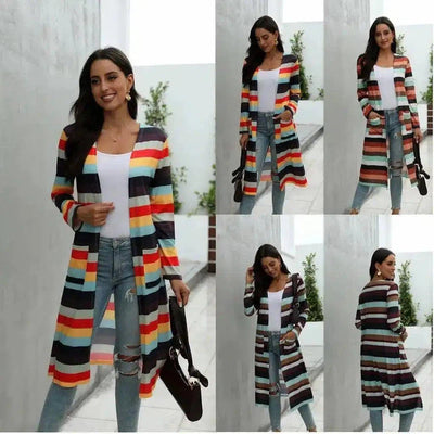 Striped Long Cardigan Sweater for Women-1