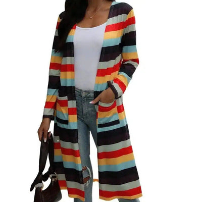 Striped Long Cardigan Sweater for Women-1style-2