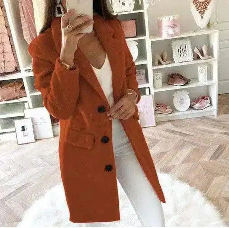 Womens Mid-Length Buttoned Coat-Caramel colour-7