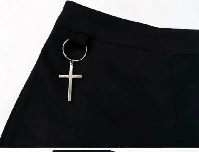 Summer Punk Rock Women's Shorts Cross Ring Hanging-3