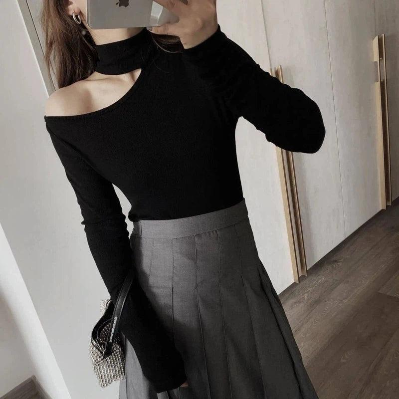 Chic Cut-Out Turtleneck Top for Women-1