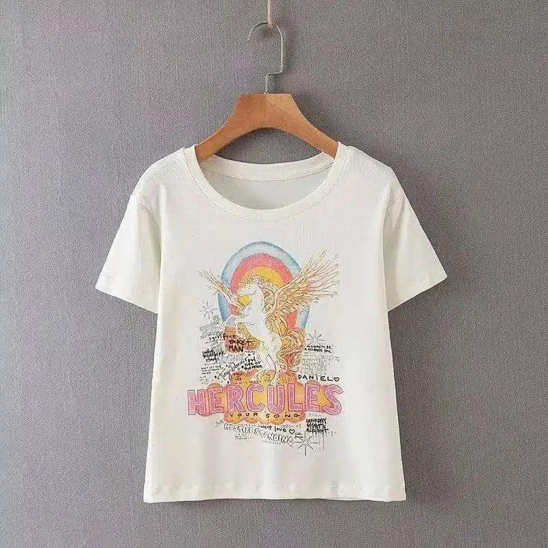 LOVEMI - Lovemi - Thin white horse print T-shirt