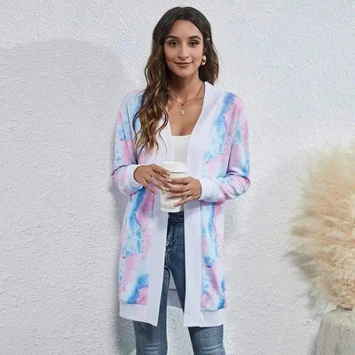 Tie-dye Christmas Leopard Print Knitted Cardigan Jacket-Blue powder-11