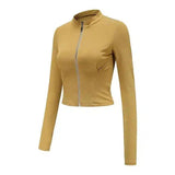 Women's High-Neck Long Sleeve Top-Yellow-4