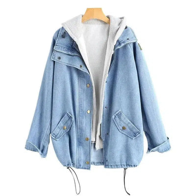 Two-piece denim hooded jacket-Light blue-1