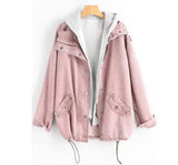 Two-piece denim hooded jacket-pink-2