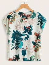 Floral Print Casual Summer T-Shirt-Green-2