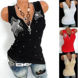 Women's Sleeveless V-Neck Tank Top with Rhinestones-1