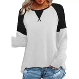 Women's Casual Contrast Sleeve Top-White-4