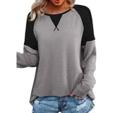 Women's Casual Contrast Sleeve Top-Light grey-7