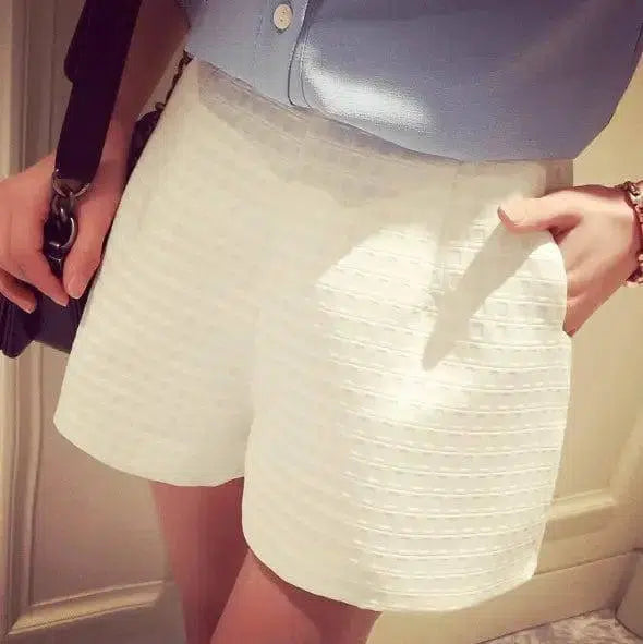 Wide Thigh High Waist Shorts-White-25