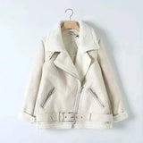 Winter Faux Lamb Leather Jacket-White-1