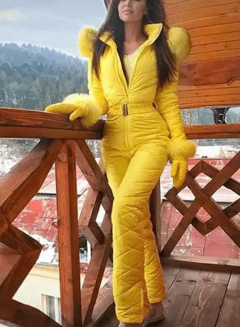 Winter Outdoor Body Hoodie Ski Suit Coat Women-Yellow-4