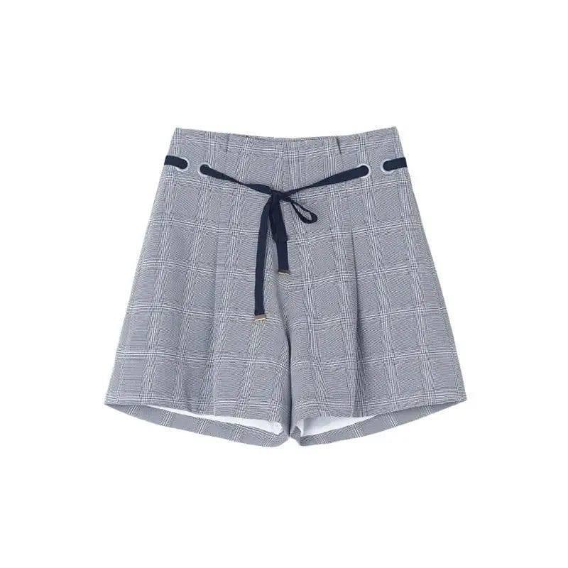 Women Plaid Wide Thigh Shorts-8