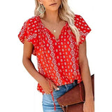 Floral V-Neck Women's Casual Blouse-Scarlet Bloom-5