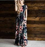 Women's Flower Printing Maxi Dress-DarkBlue-31