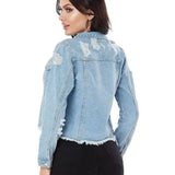 Women's frayed denim jacket-Light Blue-2