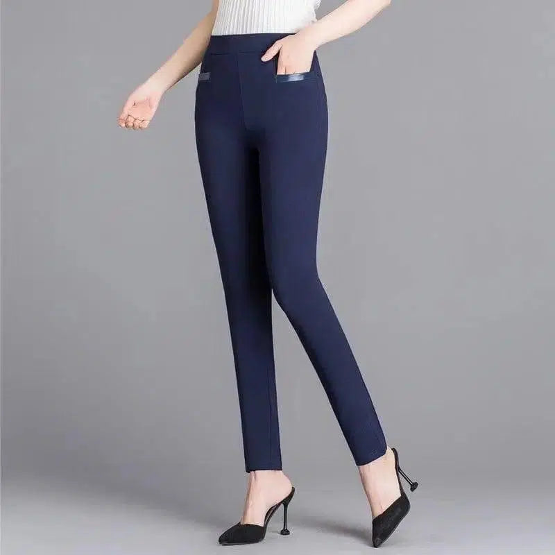 Women's Plus Size Elastic Casual Outer Wear Leggings-Navy Blue-3