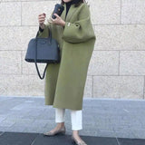 Women's Solid Color Straight Long Coat-Green-2