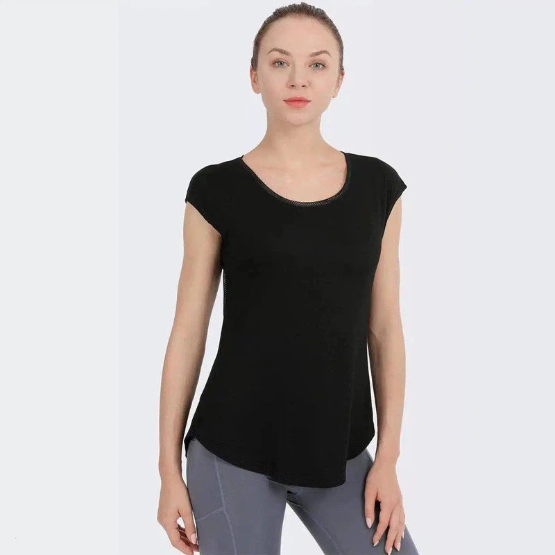 Women's Short Sleeve Casual T-Shirt-Black-1