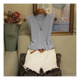 Sleeveless Knit Crop Top for Casual Wear-Blue-5