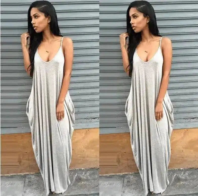 Women Summer Dress 2019 Casual Long Dresses Plus Size-Silver-39