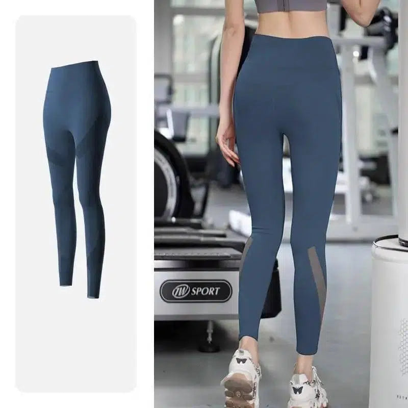 Yoga pants pocket running sports cropped trousers-Blue-2