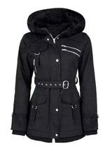 Belted Women's Jacket with Zip Pockets-Black-2