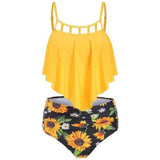 Maillot De Bain Deux Pieces Pour Femmes, Modele Floral,-Yellow-1